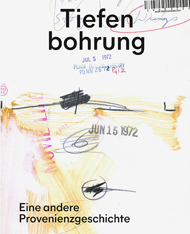 Cover der Publikation „Tiefenbohrung“; zu sehen ist die Rückseite einer Fotografie mit Stempeln und handschriftlichen Vermerken 