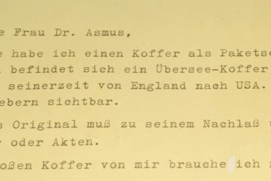Zu sehen ist ein Ausschnitt aus einem Brief von Irene Nielsen an das Deutsche Exilarchiv 1933-1945. 