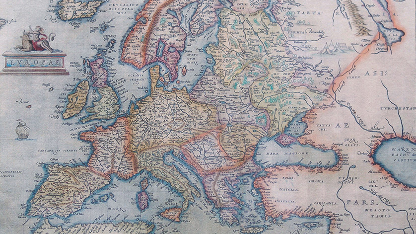 Europe depicted by Antwerp cartographer Abraham Ortelius in 1595 