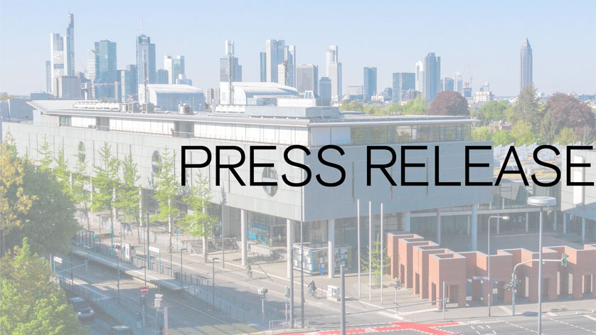 Building of the German National Library in Frankfurt am Main, in the background the skyline of Frankfurt am Main, superimposed on it the word Press Release Building of the German National Library in Frankfurt am Main, in the background the skyline of Frankfurt am Main, superimposed on it the word Press Release