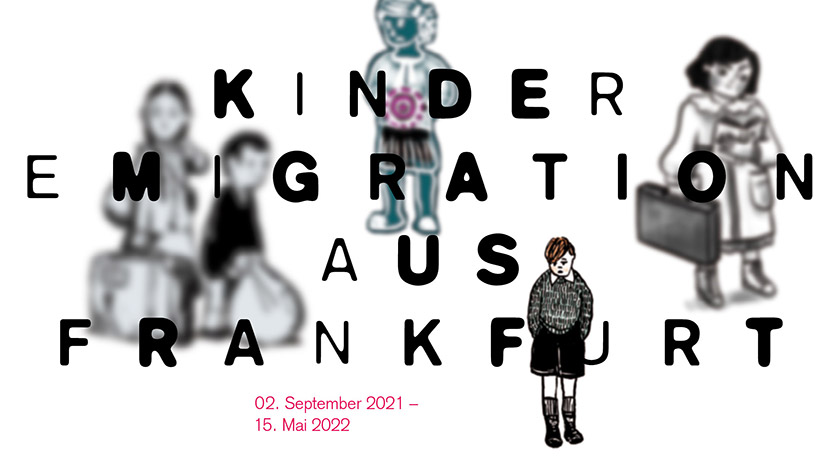 Exhibition poster with all cartoon characters of the exhibition child emigration from Frankfurt