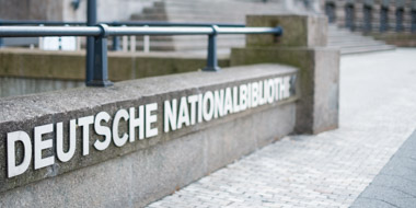 “German National Library” lettering on the library building in Leipzig “German National Library” lettering on the library building in Leipzig
